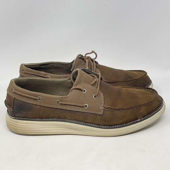 Skechers Status 2.0 Former Boat Shoes Mens 13 Brown Leather Loafer Lace Up Deck main image 11